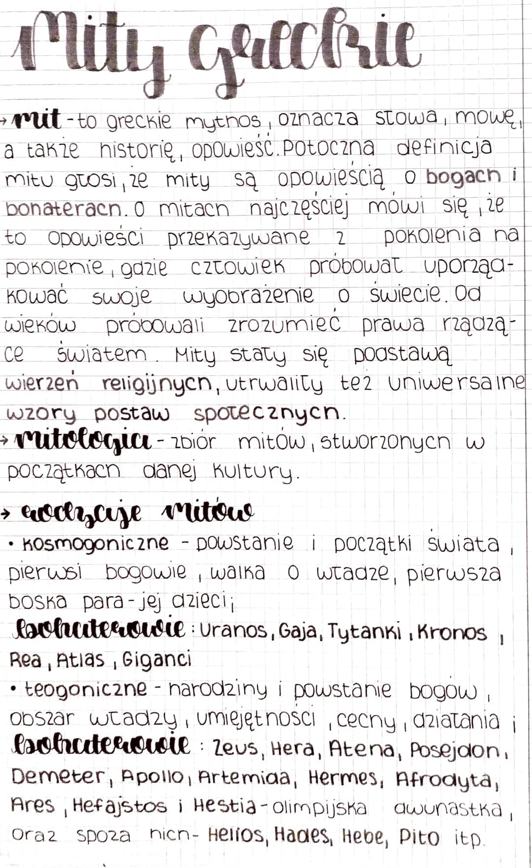 # Mity Gracorie

→mit-to greckie mythos, oznacza stowa, mowe,
a także historię, opowieść. Potoczna definicja
mitu głosi, że mity są opowieśc
