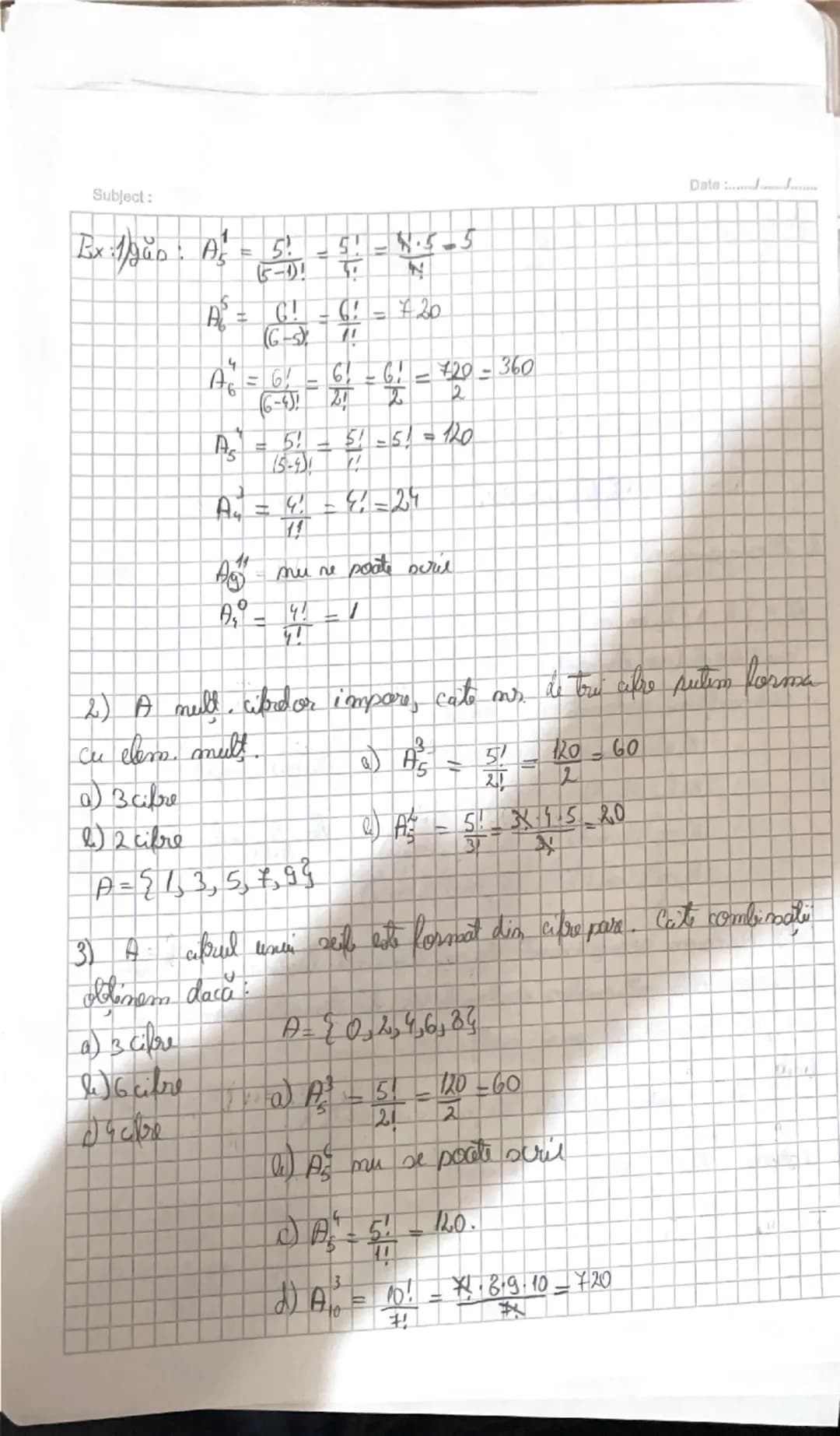 Subject: Lectia me. Fo: Combinatorica

Date:06/03/25

1. Permutari

A-multime
A-finita
A={a,b,c}

(a,b,c); (a,c,b); (b,a, c); (b, c,a); (e, 