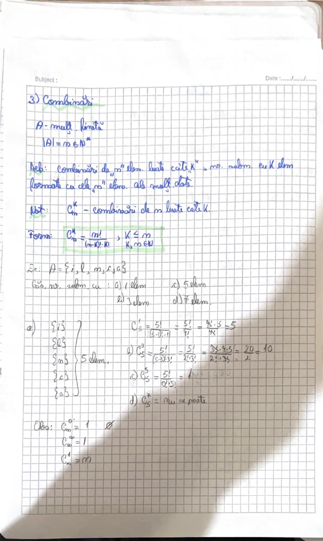 Subject: Lectia me. Fo: Combinatorica

Date:06/03/25

1. Permutari

A-multime
A-finita
A={a,b,c}

(a,b,c); (a,c,b); (b,a, c); (b, c,a); (e, 