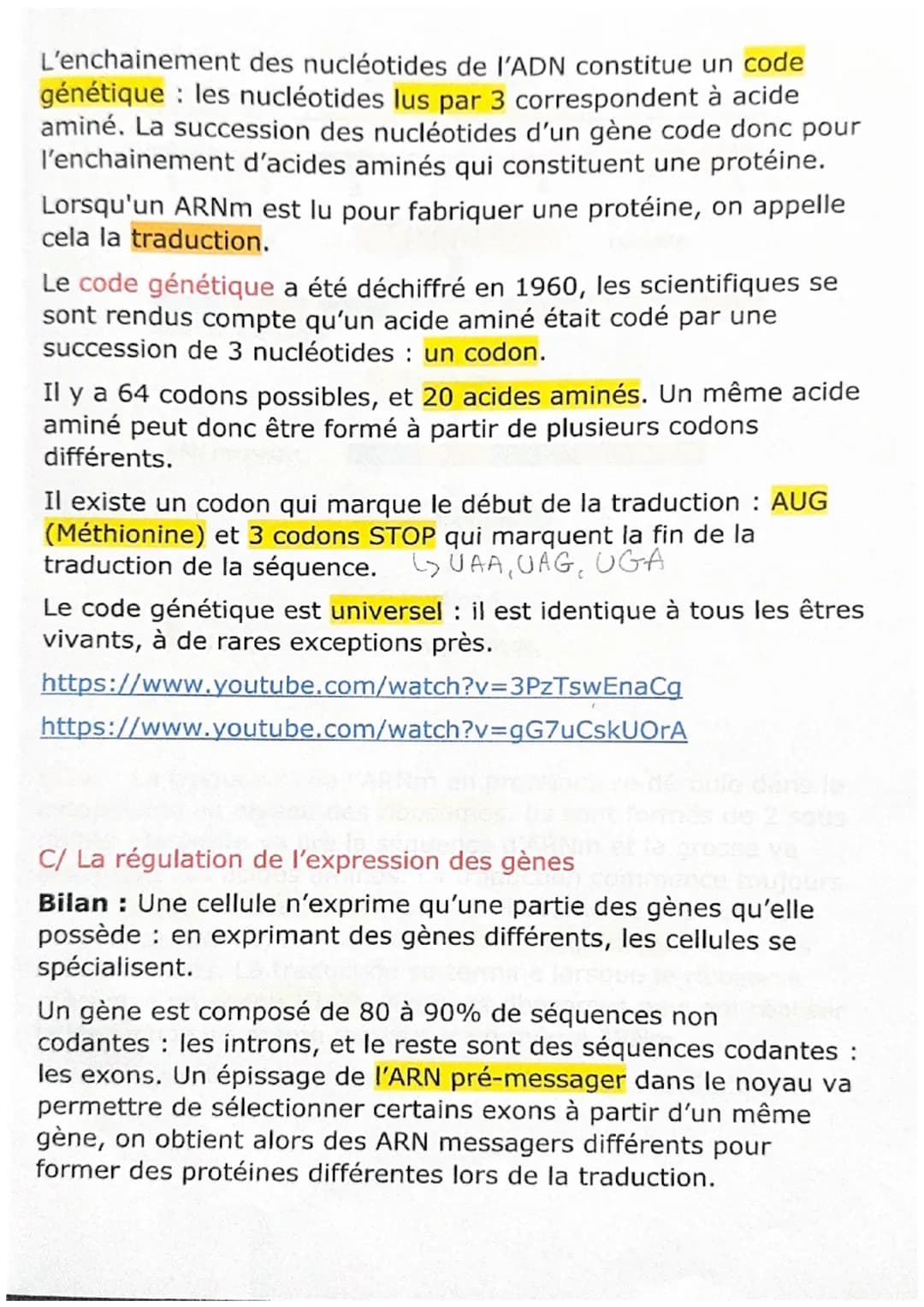 # Chapitre 3
L'expression du patrimoine génétique

A/ L'ARN messager, lien entre le noyau et le cytoplasme

Bilan: Chez les eucaryotes, I'AD