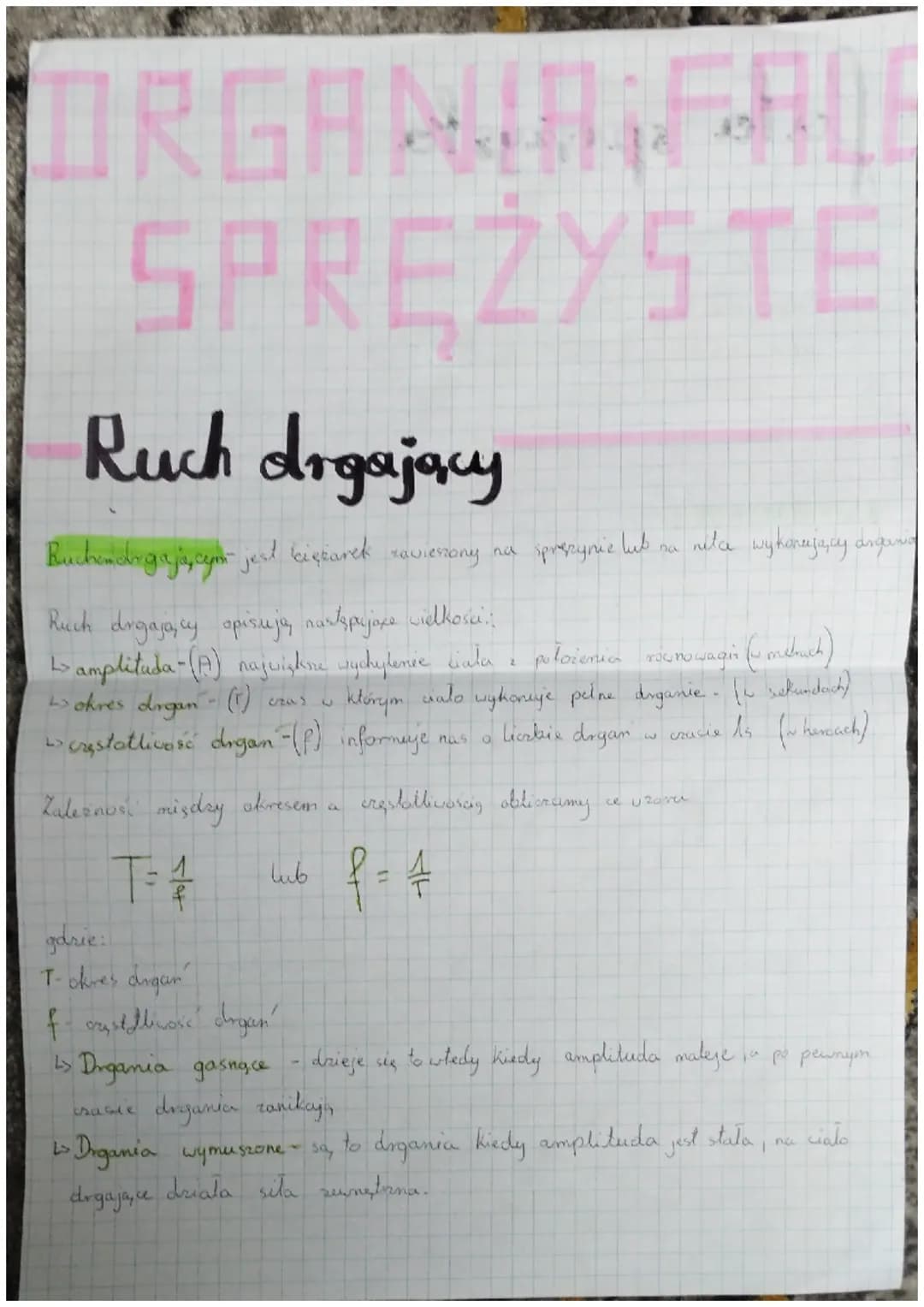 # ORGANIA FALE
SPRĘŻYSTE

## Ruch drgający

Buchenchogającym jest bigiarek raviesony na spropynic lub an nita wykonująçay anganid

Ruch dega
