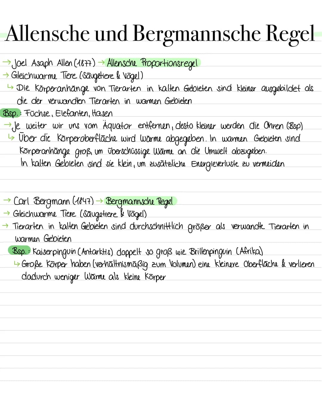 # Allensche und Bergmannsche Regel

→Joel Asaph Allen (1877) Allensche Proportionsregel

→ Gleichwarme Tiere (Säugetiere & Vögel)

→Die Körp