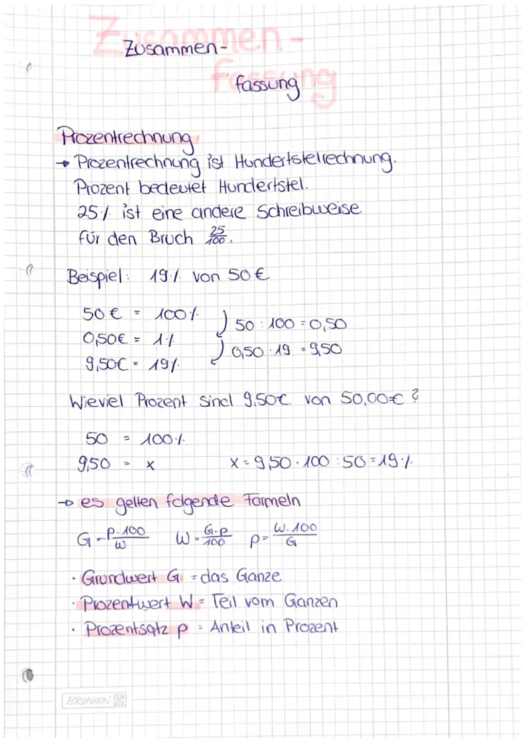 # Zusammen-
fassung

Prozentrechnung

→Prozentrechnung ist Hundertstelrechnung.

Prozent bedeutet Hundertstel.

25% ist eine andere Schreibw