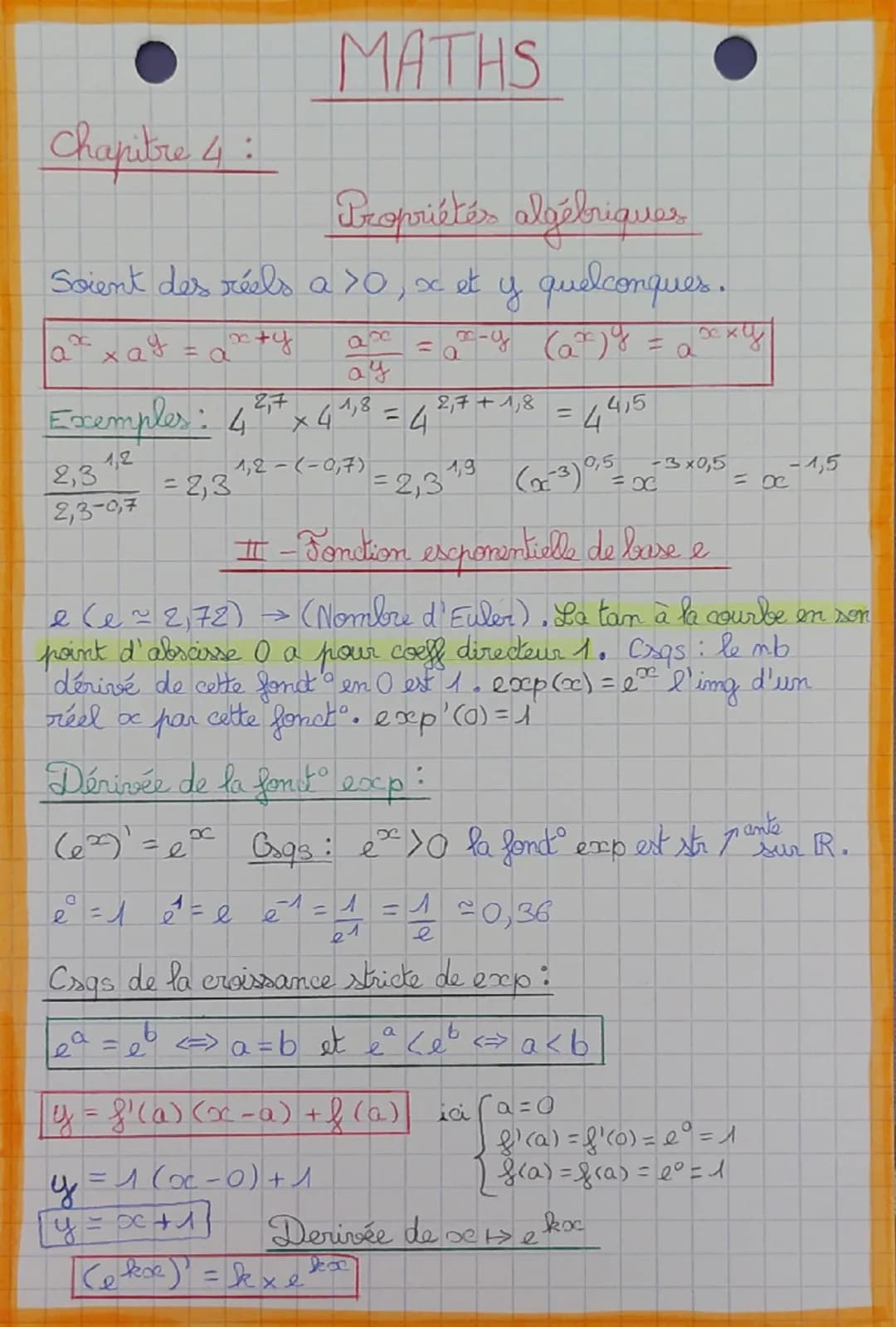 # MATHS

Chap 4: Pontions excponentielles

α€]0; +∞[ $a^n \rightarrow$ suite géo $a^0 = 1$

| x   | 0 | 1 | 2 | 3 | 4  |
| --- | - | - | - |