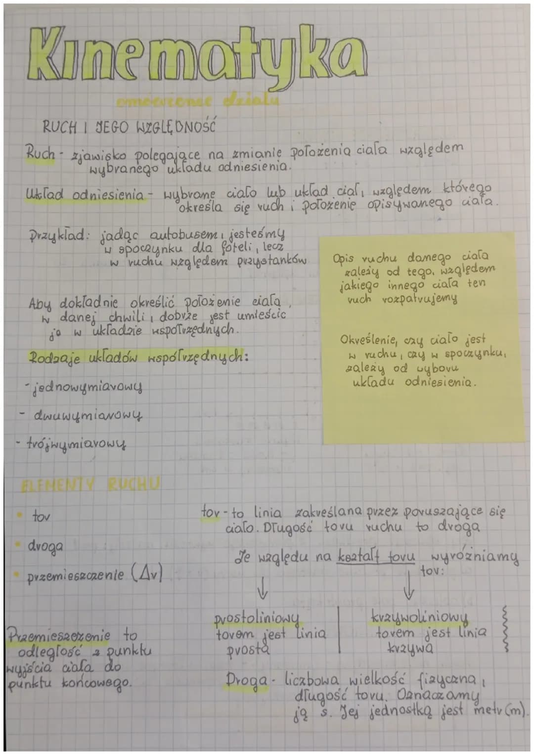 # Kinematyka

emcevconce deialu

# RUCH I JEGO WZGLĘDNOŚĆ

Ruch zjawisko polegające na zmianie położenia ciała względem
wybranego ukladu odn