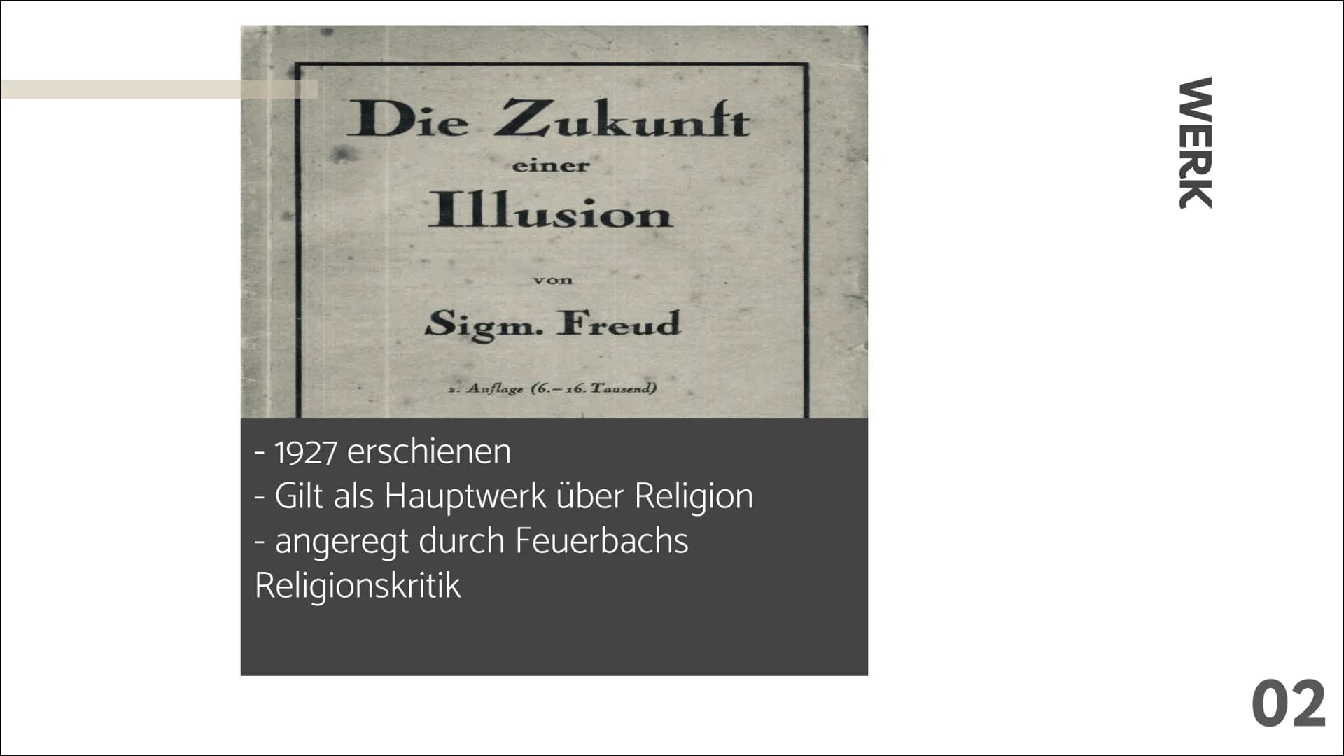 # Sigmund
# Freuds
# Religionskritik
Eine Präsentation von [...] # 01 LEBEN
# 02 WERK
# 03 THESEN
# 04 RÜCKFRAGEN
# 05 BEURTEILUNG

INHALTS-