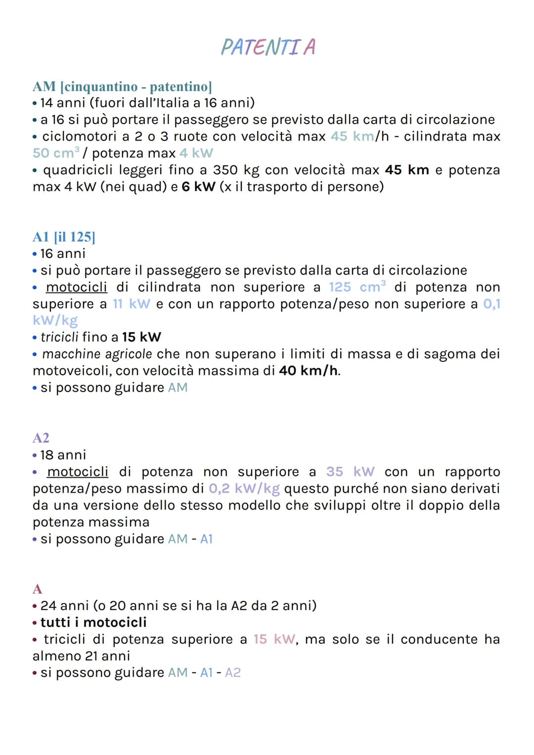 # PATENTI B

B1

• 16 anni

• potenza max 15 kW

• quadricicli non leggeri fino a 400 kg (per trasporto di persone) e fino a
550 kg (per tra