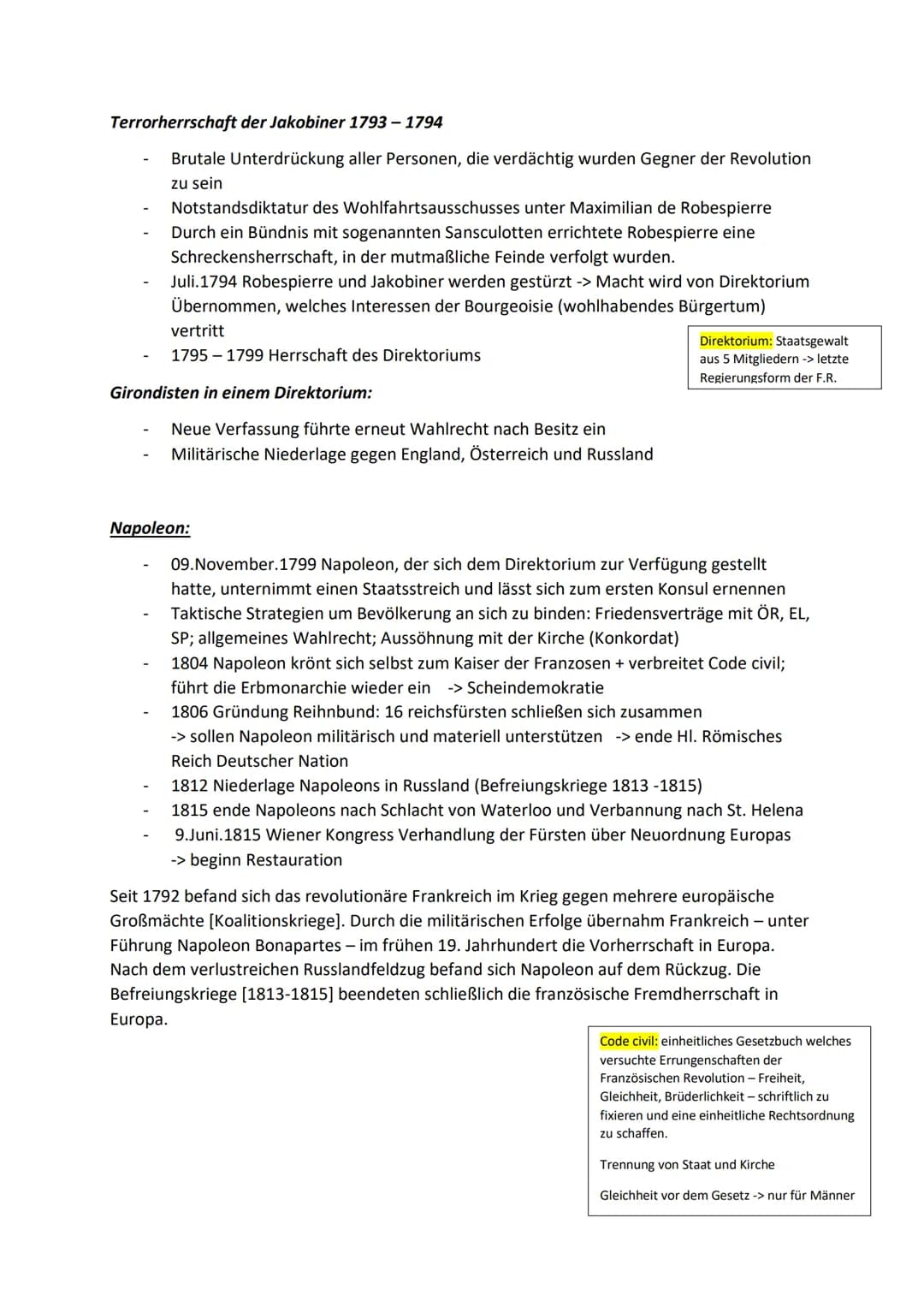 -Geschichte Lernzettel Abitur 2023-

Französische Revolution 1789 - 1799

Ursachen der Französischen Revolution:

- Hungersnot; -> steigende