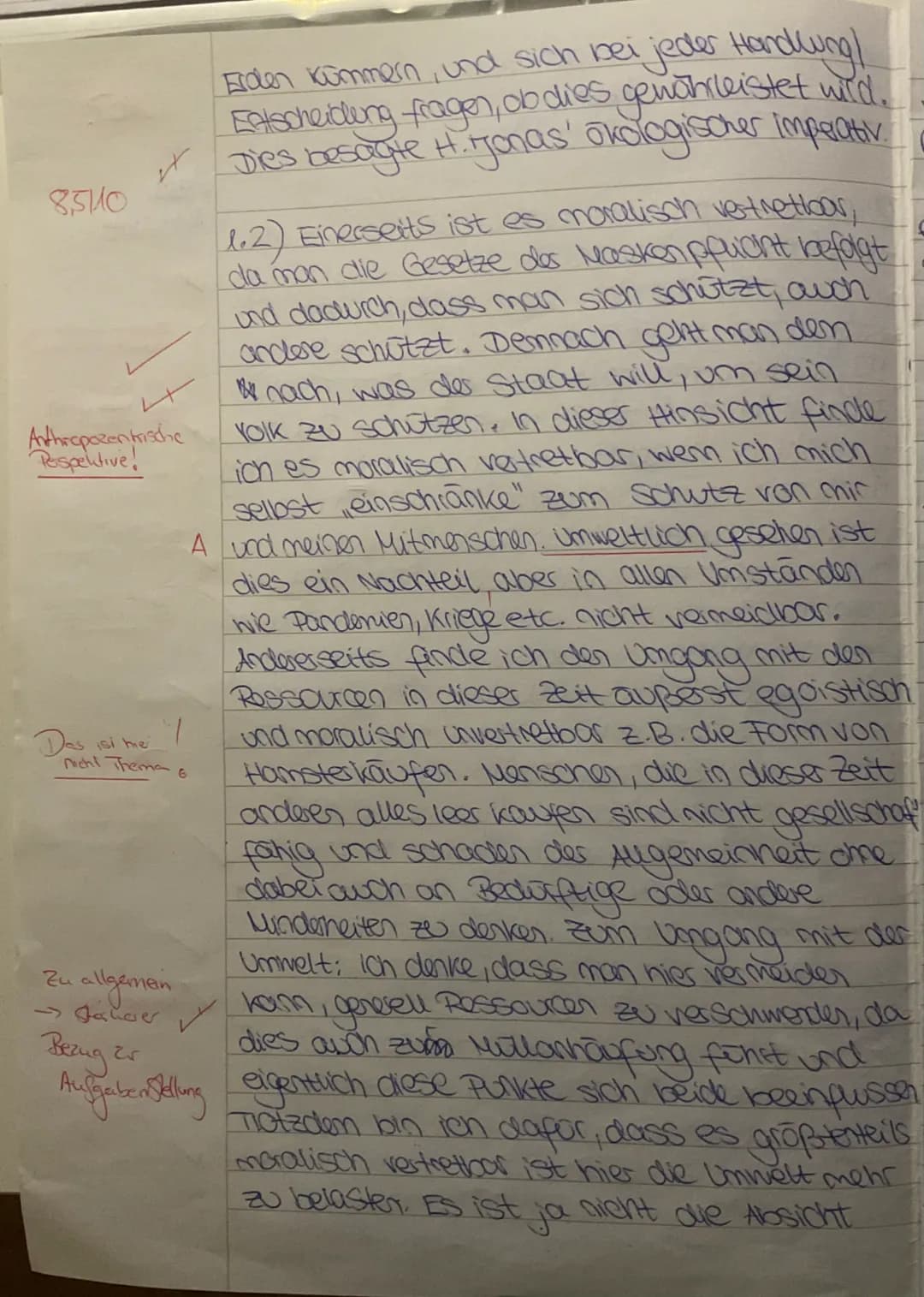 Datum:02.05.2022

Themenbereiche:
I.	Angewandte Ethik (Verantwortungsethik nach Hans Jonas)
II.	Freiheit und Determination: Motive und Gründ
