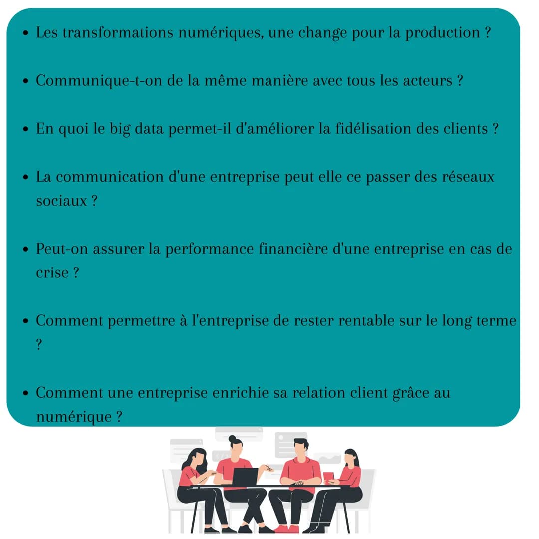 19 Sujet de Grand Oral

STMG - En quoi la communication valorise-t-elle l'offre ?
(marketing)
- Les conditions de travail permet-elles d'amé