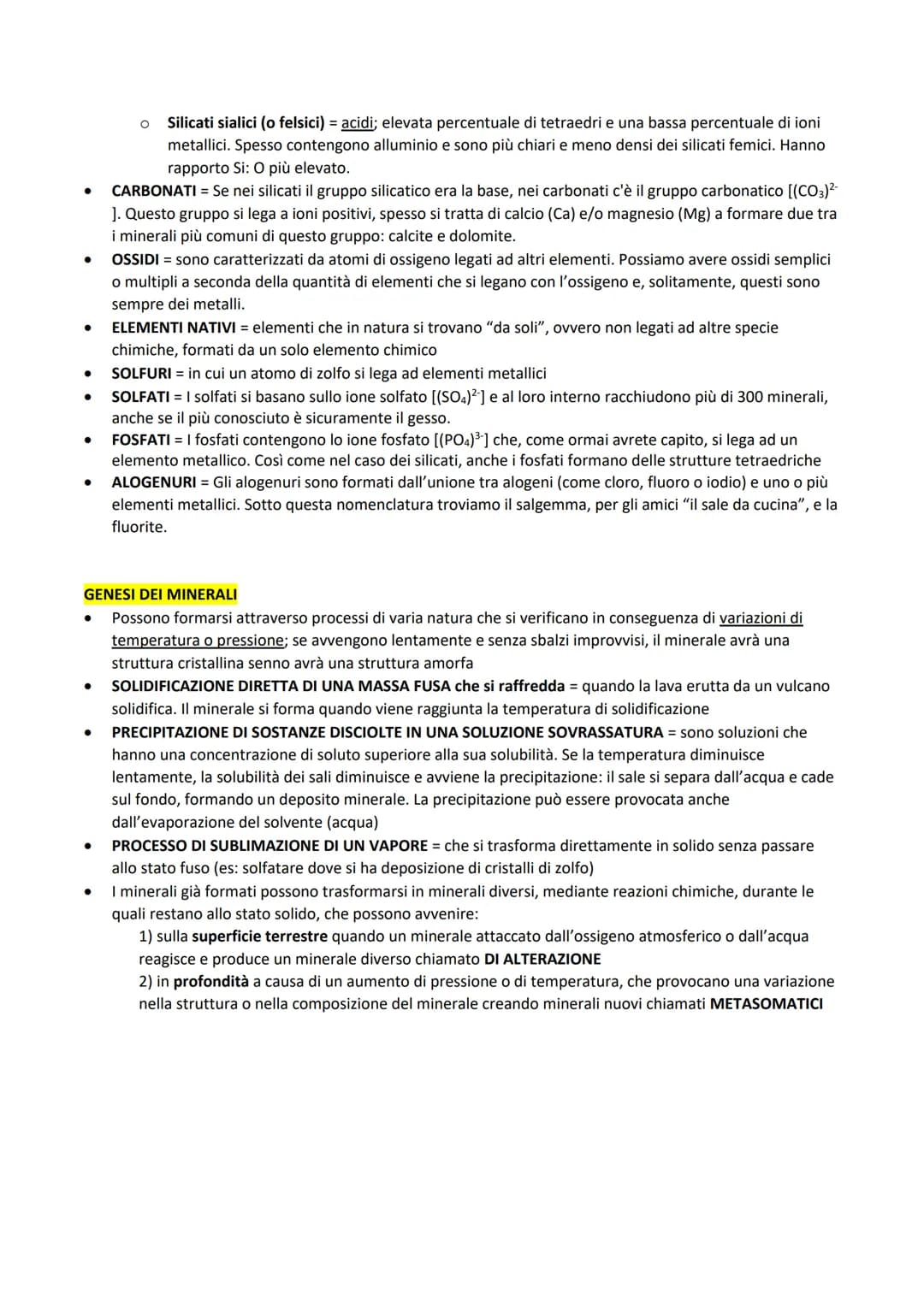 # MINERALI

CARATTERISTICHE

- Corpi inorganici naturali = formati in seguito a processi spontanei
- sono solidi naturali cristallini caratt
