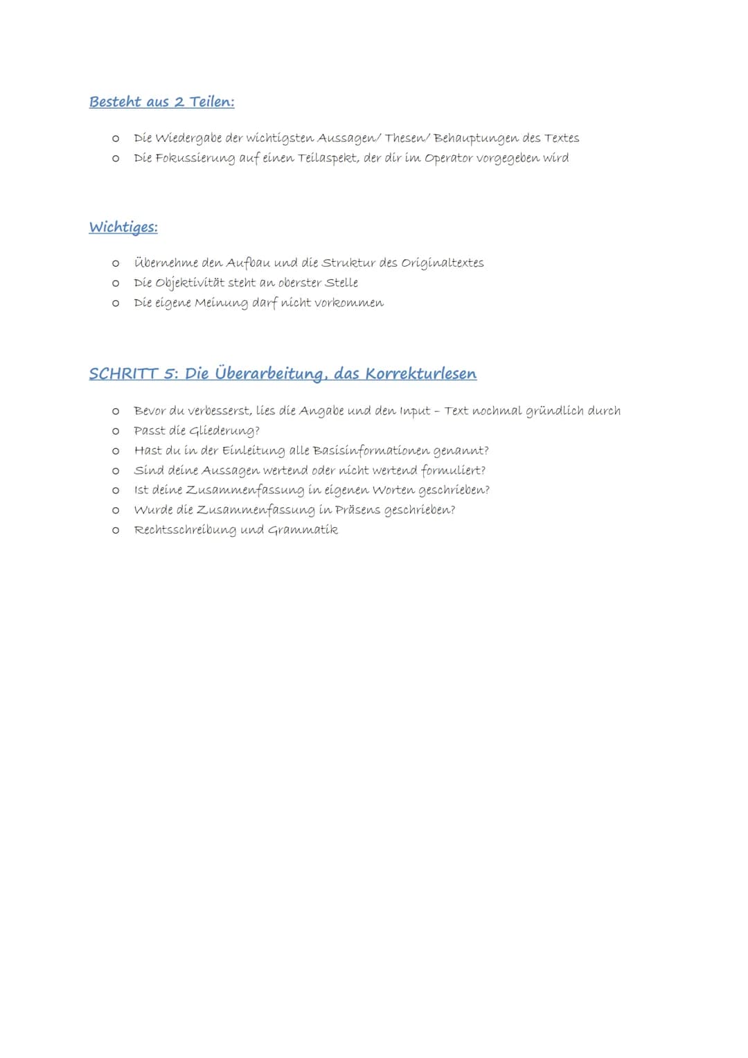 # Zusammenfassung schreiben

Was ist eine Zusammenfassung?

*   Kürzung einer Textvorlage (Zeitungsbericht, Sachartikel, Grafik, etc.)
*   K