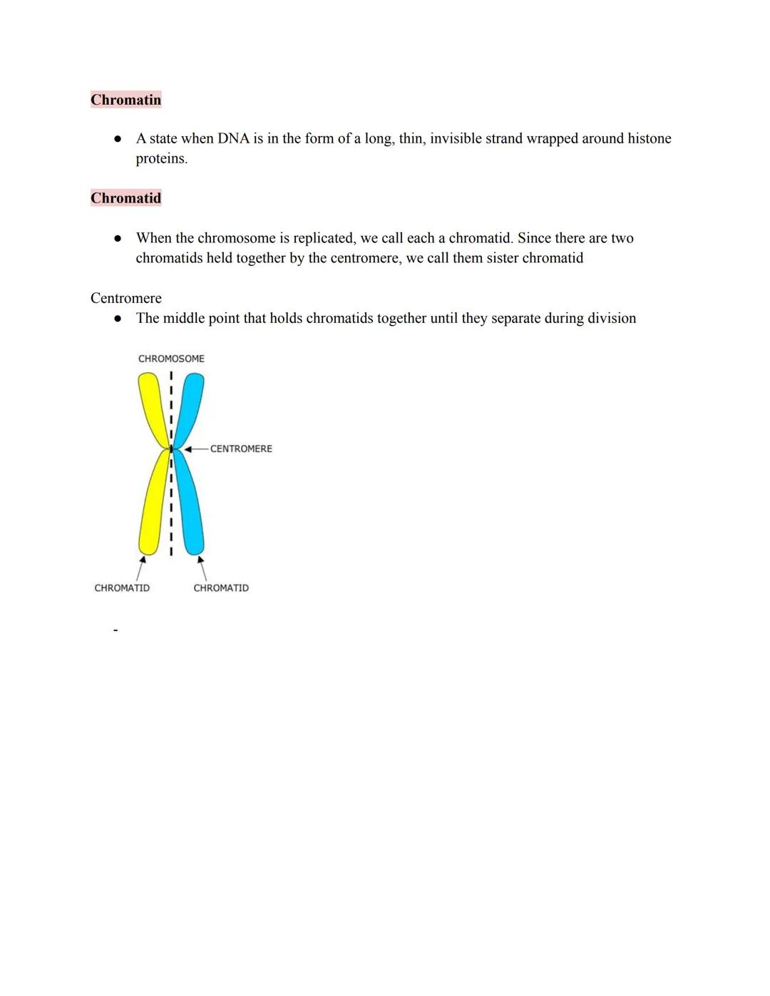 # Chromosomes, Chromatid, Chromatin

Chromosomes

*   Karyotype - picture of a cell's chromosomes
*   Humans have 23 pairs(46) chromosomes
*