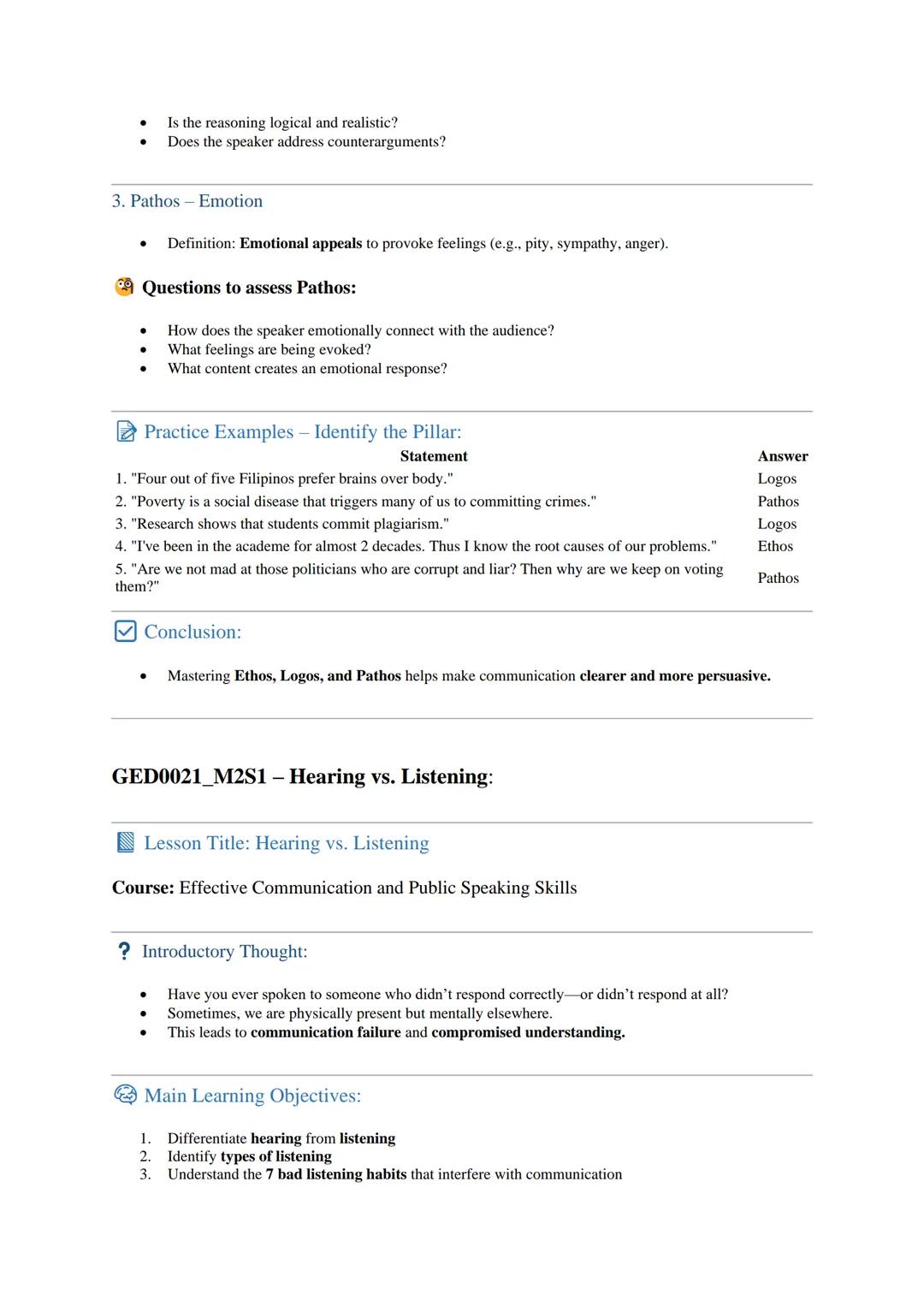 GED0021_M1S2_Three Pillars in Communication":
Lesson Title: Three Pillars in Communication
Course: Effective Communication and Public Speaki