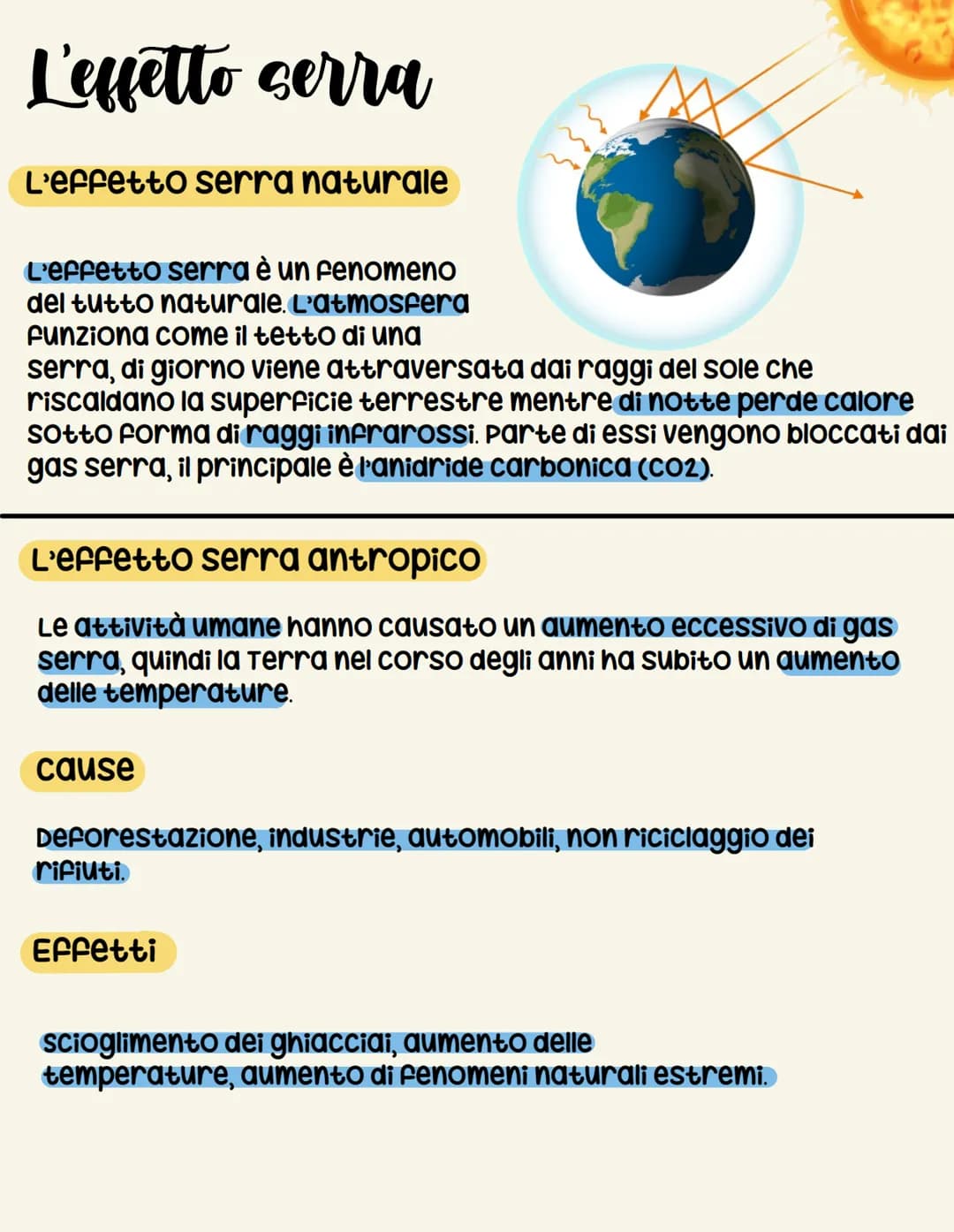 # L'effetto serra

## L'effetto serra naturale

L'effetto serra è un fenomeno
del tutto naturale. L'atmosfera
funziona come il tetto di una
