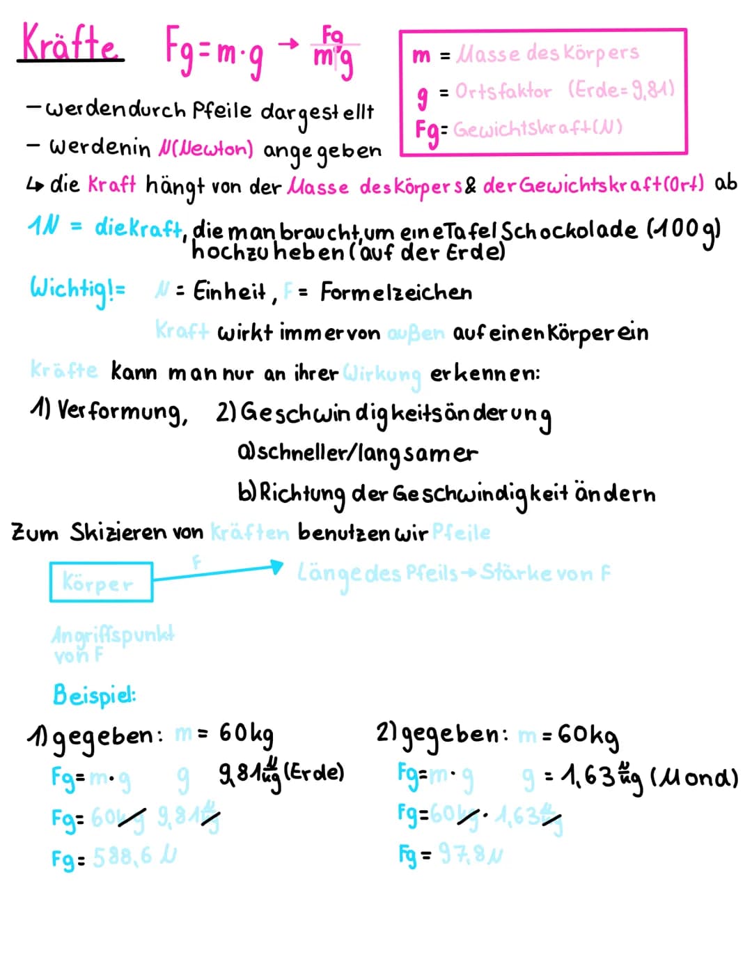 # Kräfte $Fg=m.g \rightarrow \frac{Fa}{m*g}$

- Werdendurch Pfeile dargestellt

- Werdenin N(Newton) angegeben

$

m = Masse des Körpers

g 