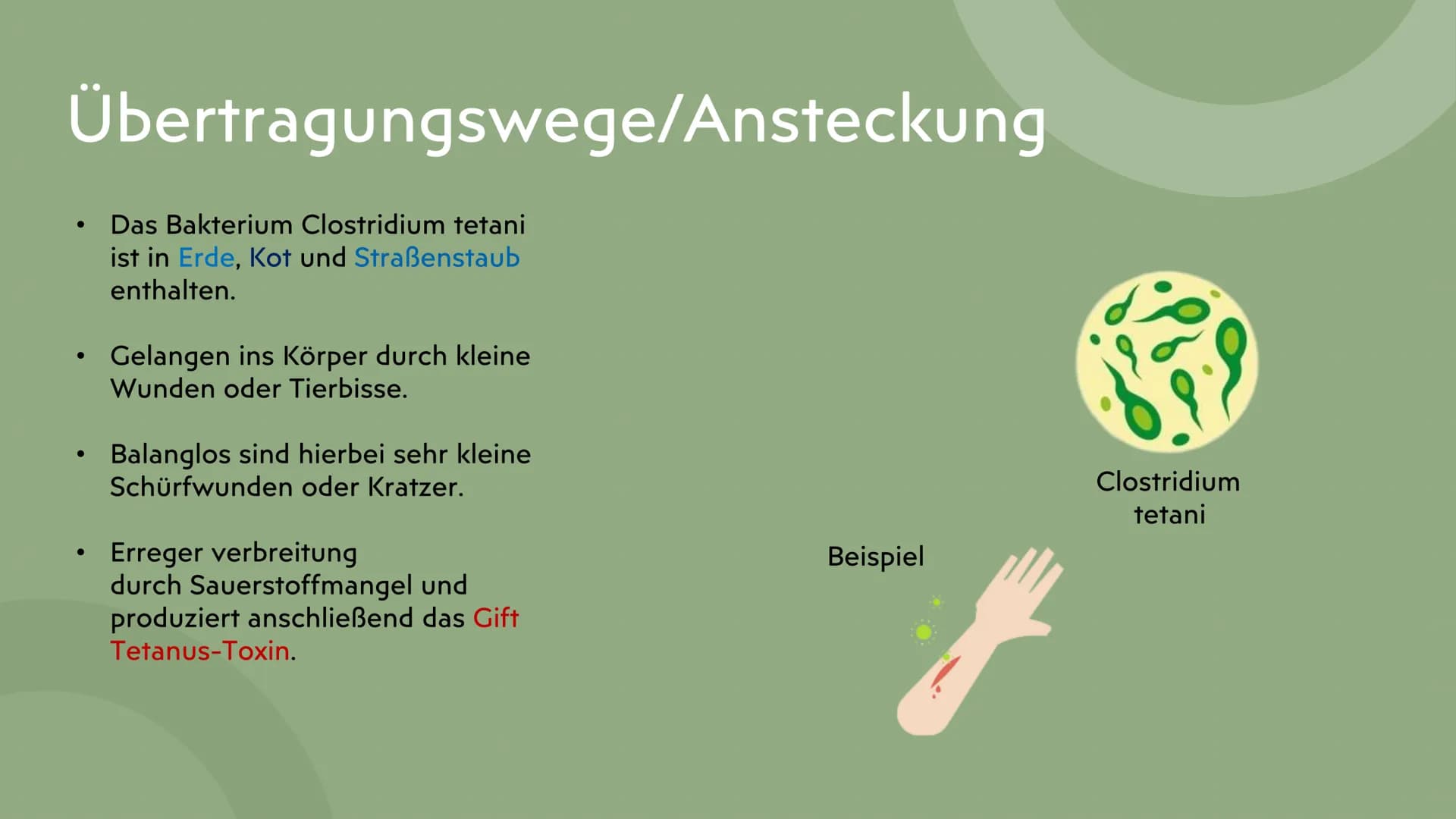 # Tetanus

Wundstarrkrampf

Präsentation von Lamia Gliederung

*   Erreger, Art des Erregers
*   Bakterien Arten
*   Übertragungswege/Anstec