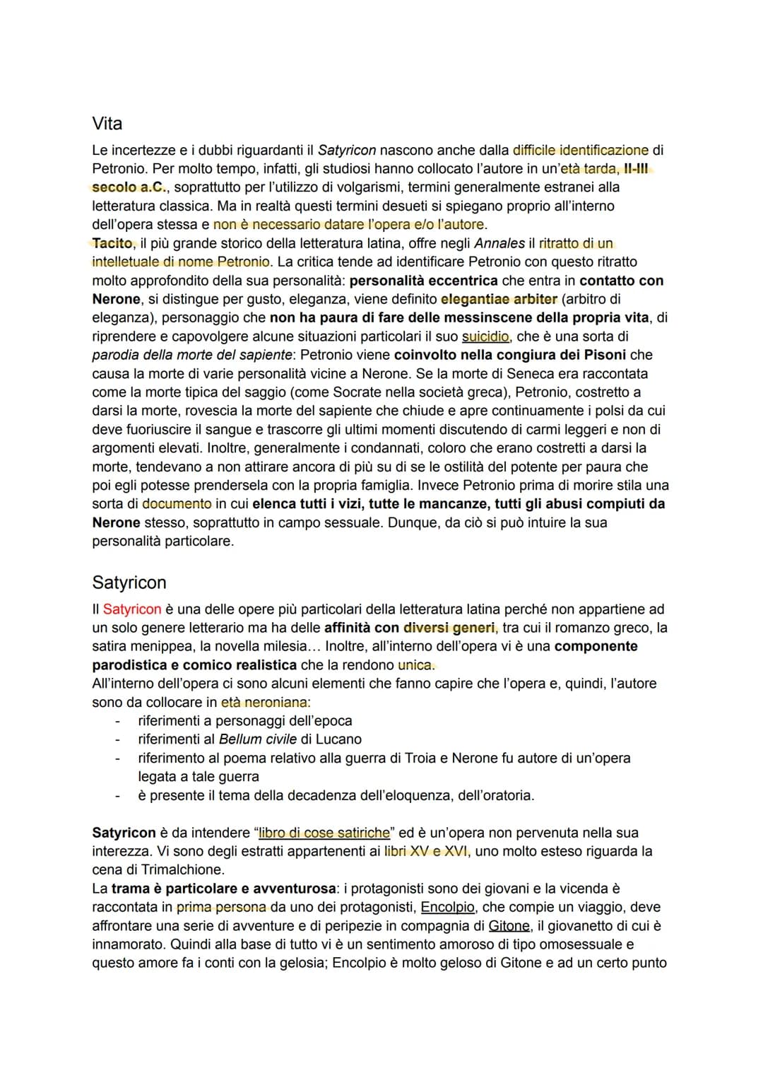 # Vita

Le incertezze e i dubbi riguardanti il Satyricon nascono anche dalla difficile identificazione di
Petronio. Per molto tempo, infatti