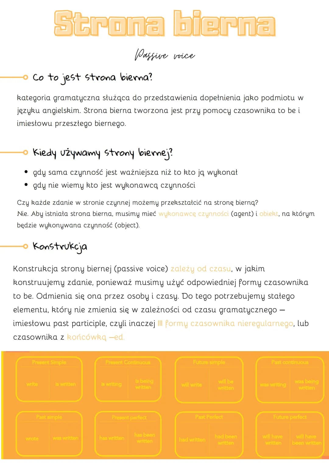# Strona bierna

*Passive voice*

- Co to jest strona bierna?

kategoria gramatyczna służąca do przedstawienia dopełnienia jako podmiotu w
j