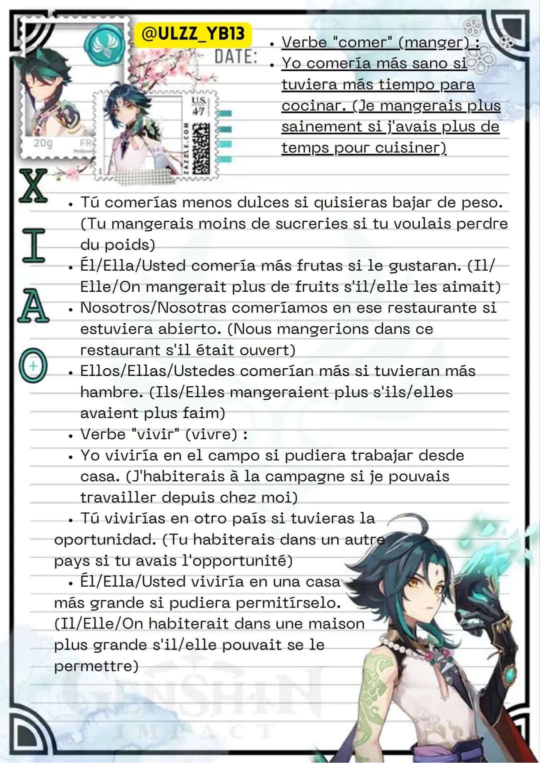 20g
FR
X
I
A
+
@ULZZ_YB13 PRÉSENT DE L'INDICATIF8
COM
ZLE.CO
122
US
47
DATE: PRESENTE DE INDICATIVO)
Le présent de l'indicatif est
utilisé p