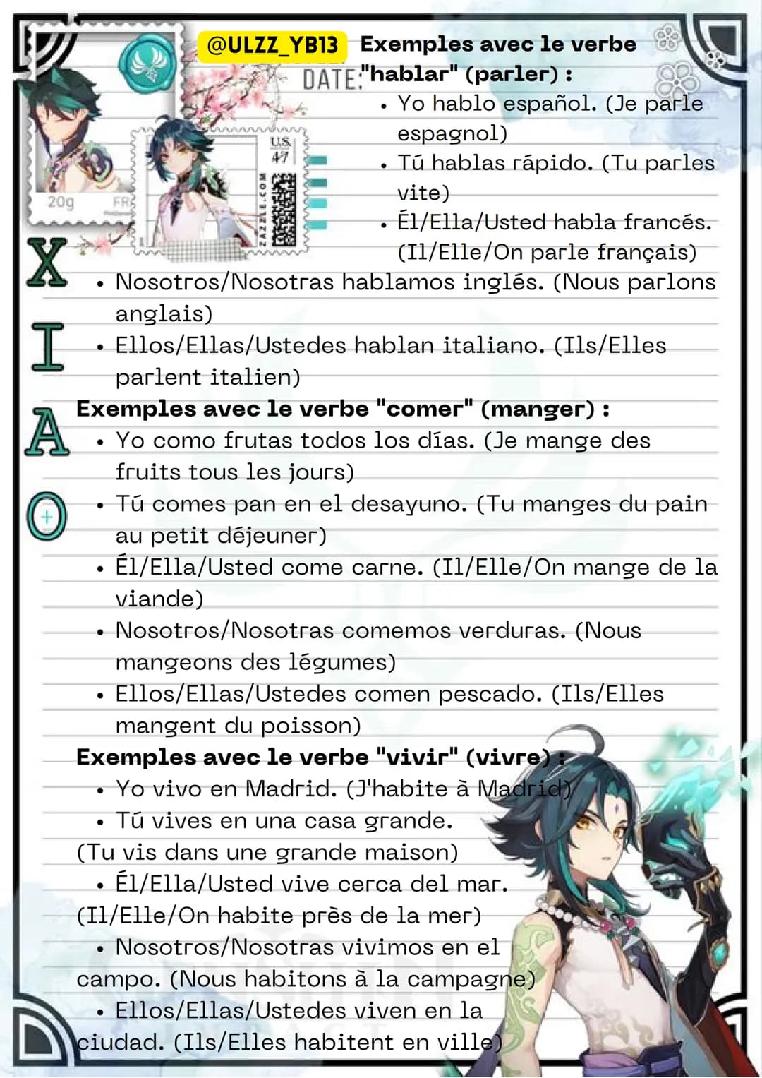 20g
FR
X
I
A
+
@ULZZ_YB13 PRÉSENT DE L'INDICATIF8
COM
ZLE.CO
122
US
47
DATE: PRESENTE DE INDICATIVO)
Le présent de l'indicatif est
utilisé p