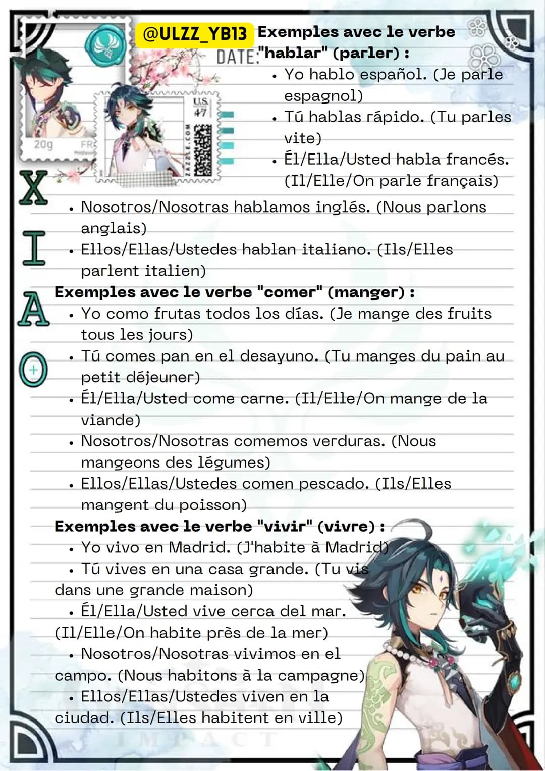 20g
FR
X
I
A
+
@ULZZ_YB13 PRÉSENT DE L'INDICATIF8
COM
ZLE.CO
122
US
47
DATE: PRESENTE DE INDICATIVO)
Le présent de l'indicatif est
utilisé p