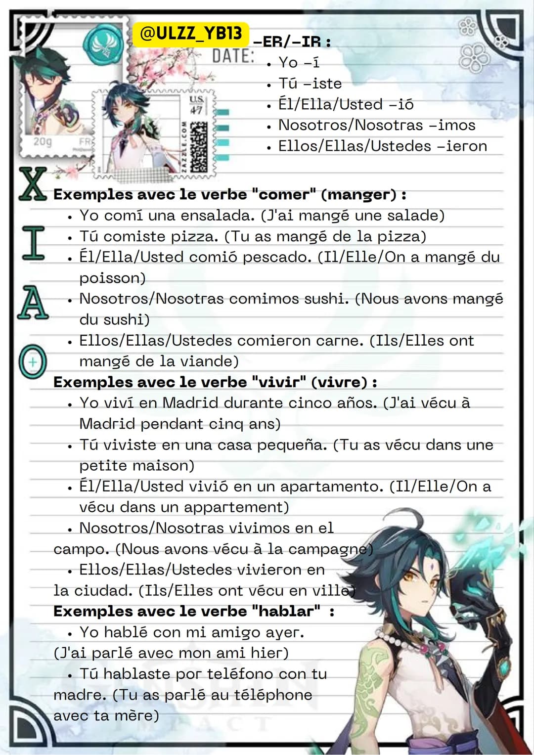 20g
FR
X
I
A
+
@ULZZ_YB13 PRÉSENT DE L'INDICATIF8
COM
ZLE.CO
122
US
47
DATE: PRESENTE DE INDICATIVO)
Le présent de l'indicatif est
utilisé p