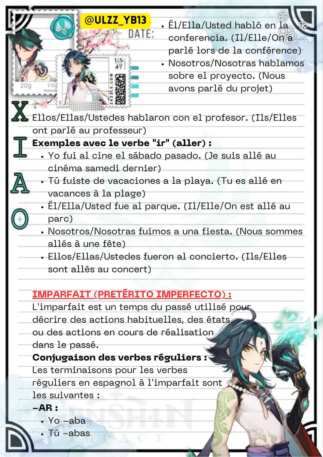 20g
FR
X
I
A
+
@ULZZ_YB13 PRÉSENT DE L'INDICATIF8
COM
ZLE.CO
122
US
47
DATE: PRESENTE DE INDICATIVO)
Le présent de l'indicatif est
utilisé p