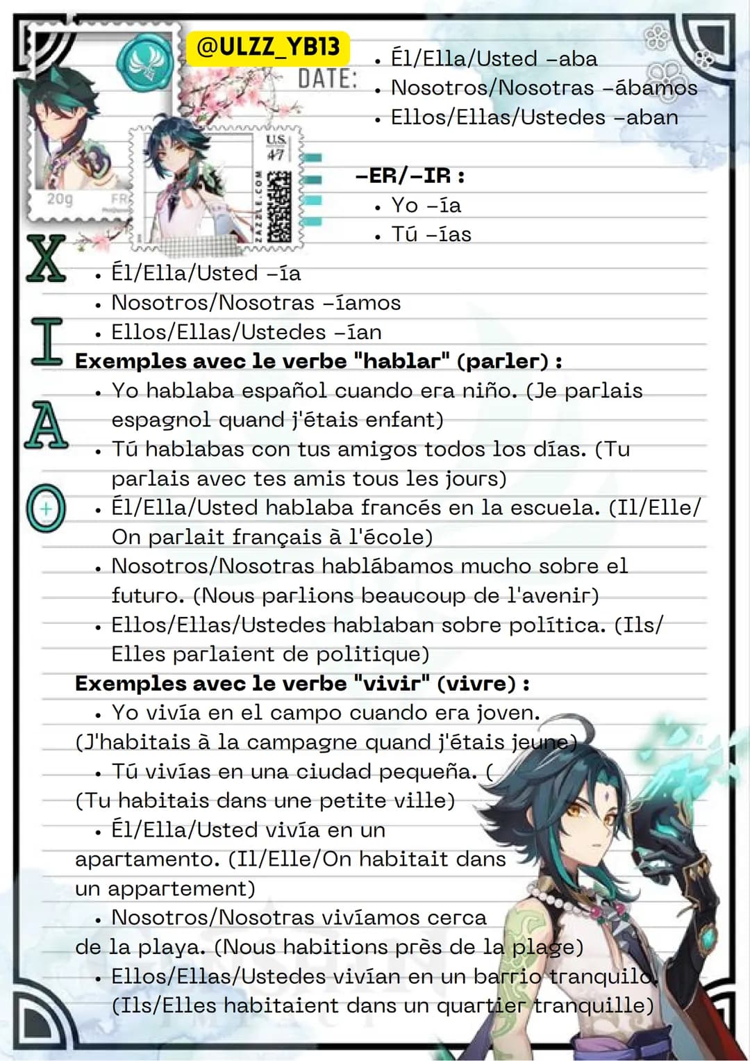 20g
FR
X
I
A
+
@ULZZ_YB13 PRÉSENT DE L'INDICATIF8
COM
ZLE.CO
122
US
47
DATE: PRESENTE DE INDICATIVO)
Le présent de l'indicatif est
utilisé p