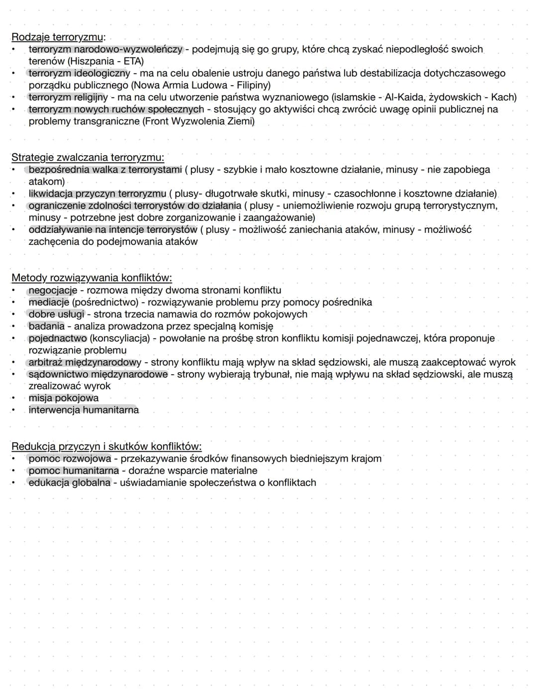 # Konflikty terroryzm

Konflikt międzynarodowy - toczy się między co najmniej dwoma uczestnikami stosunków
międzynarodowych, dochodzi podcza