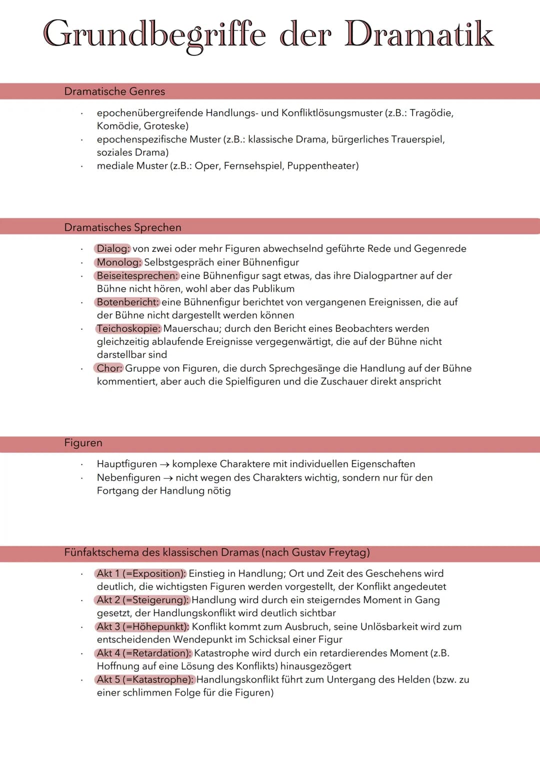 # Grundbegriffe der Dramatik

## Dramatische Genres

- epochenübergreifende Handlungs- und Konfliktlösungsmuster (z.B.: Tragödie,
Komödie, G