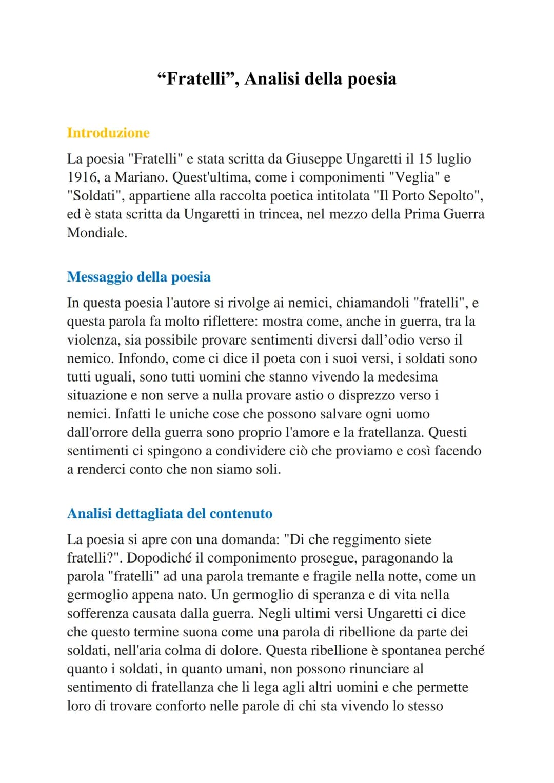 # "Fratelli", Analisi della poesia

Introduzione

La poesia "Fratelli" e stata scritta da Giuseppe Ungaretti il 15 luglio
1916, a Mariano. Q