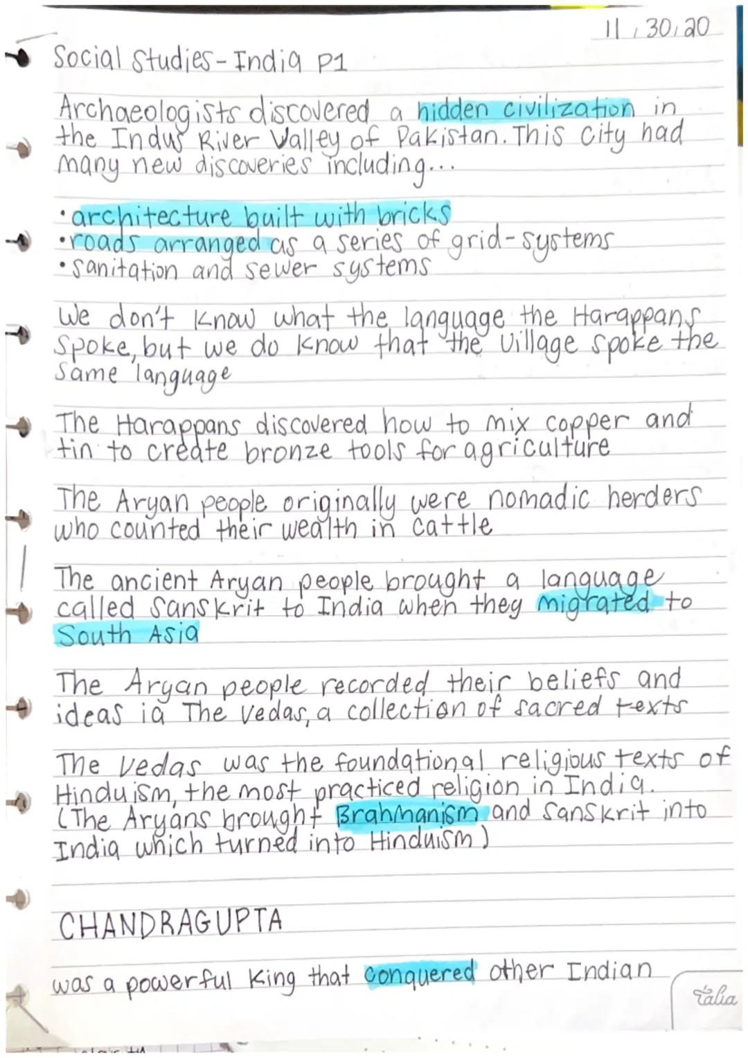 11/30/20
Social Studies-India P1
Archaeologists discovered a hidden civilization in
the Indus River Valley of Pakistan. This city had
many n