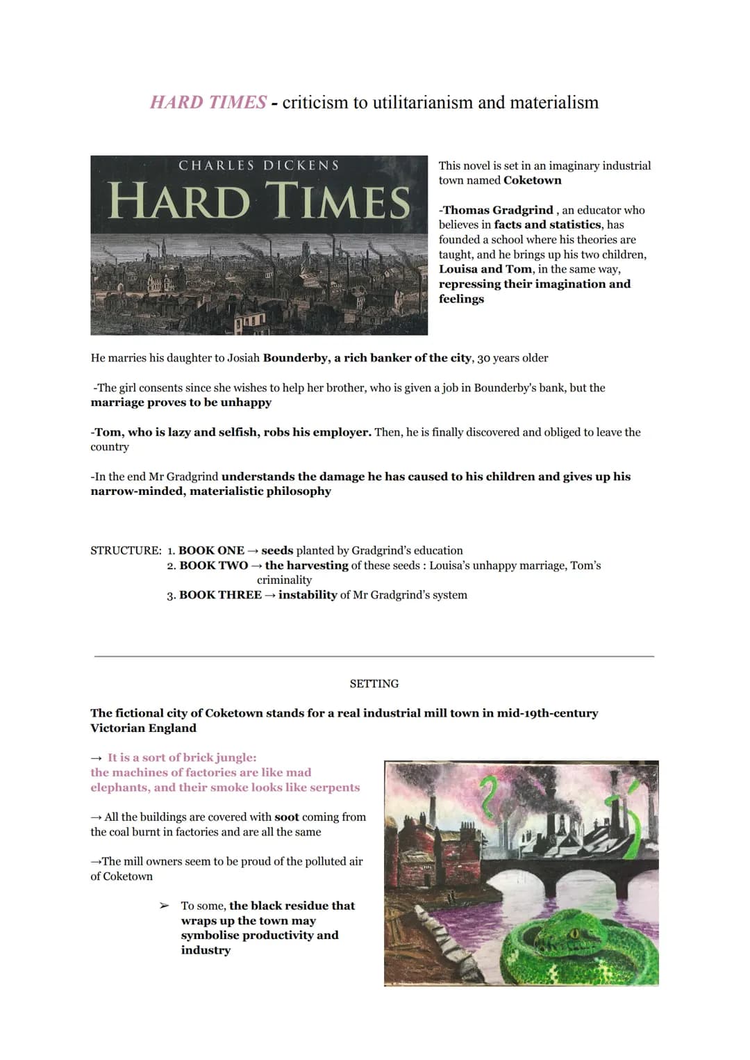 # HARD TIMES - criticism to utilitarianism and materialism

# CHARLES DICKENS

# HARD TIMES

This novel is set in an imaginary industrial
to