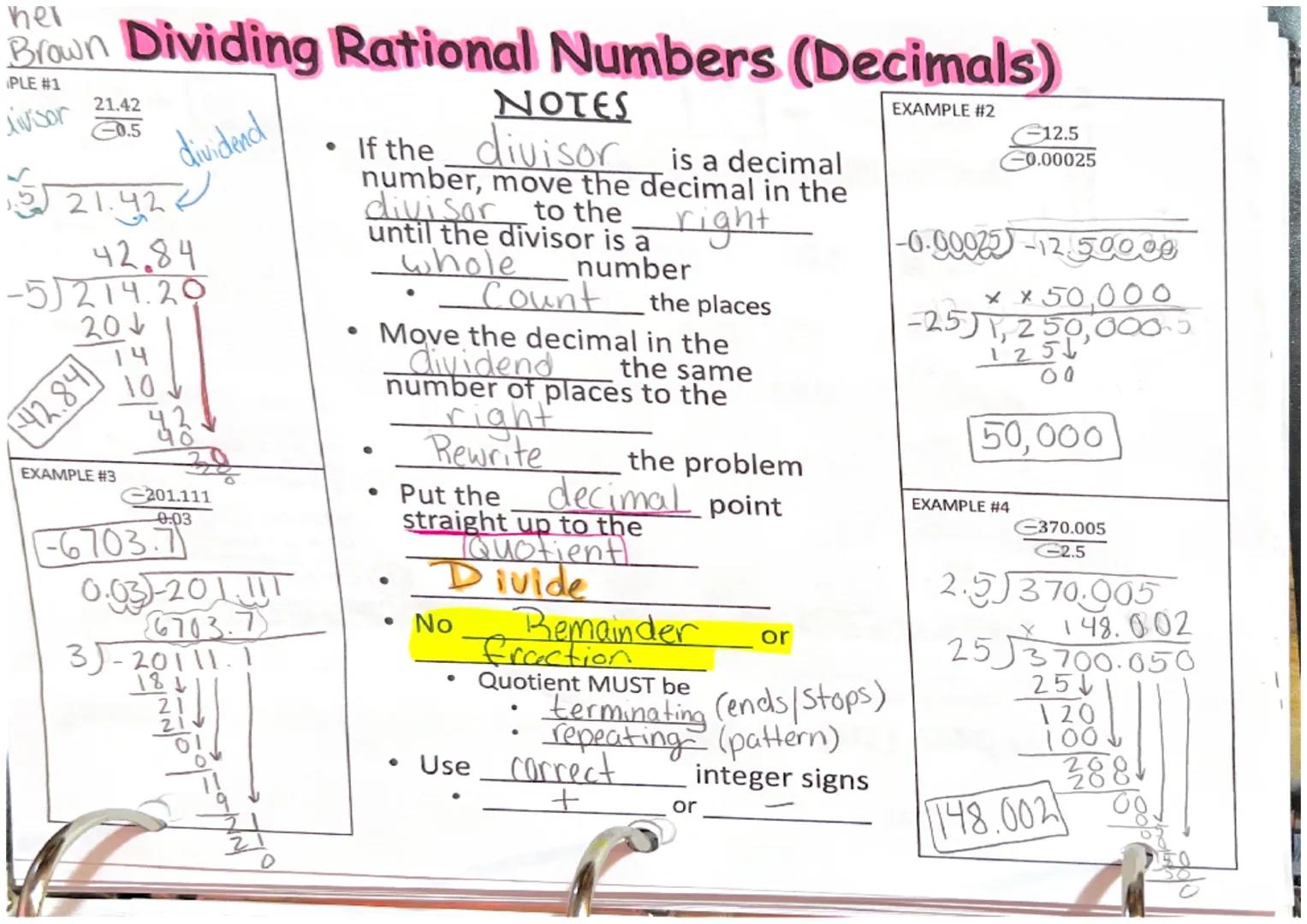 # Dividing Rational Numbers (Fractions and Mixed Numbers)

EXAMPLE #1

-9$\frac{9}{10}$ ÷ -2$\frac{3}{4}$

$\frac{-99}{10}$ ÷($\frac{-11}{4}