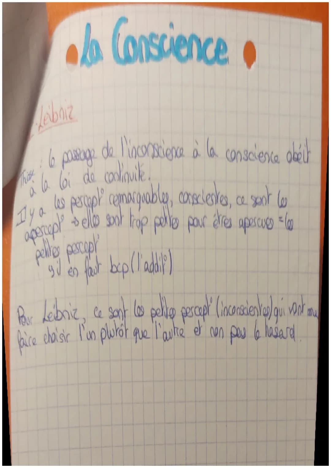 /
• La Conscience.

I-La conscience psychologique
= faculté intelectuelle d'être cascient.
liberto la capacité de se determines dans ses act