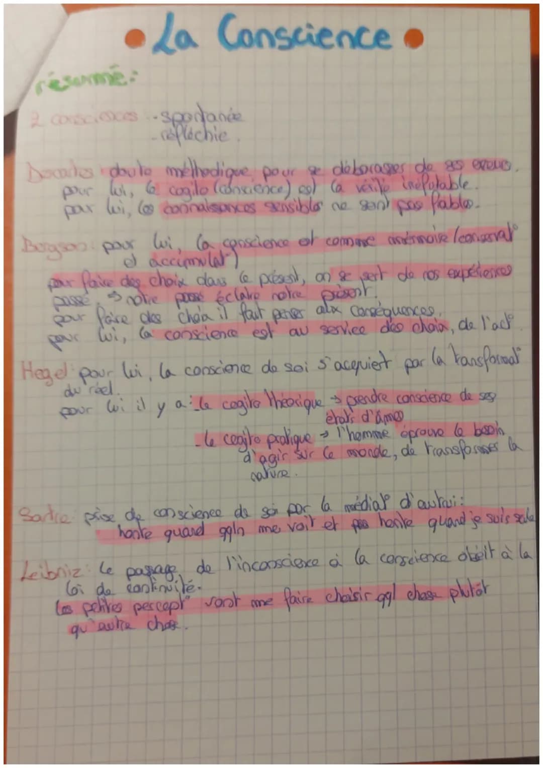 /
• La Conscience.

I-La conscience psychologique
= faculté intelectuelle d'être cascient.
liberto la capacité de se determines dans ses act