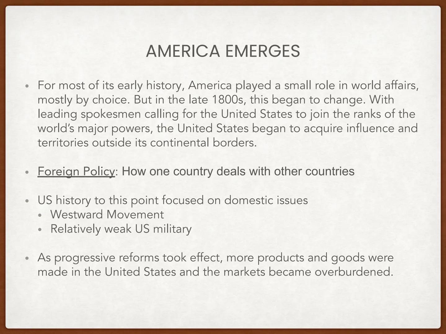 # U.S. IMPERIALISM &
# THE SPANISH-AMERICAN WAR # SPANISH-AMERICAN WAR
(APR 21, 1898 - AUG 13, 1898)

## Key Terms

*   Foreign Policy
*   S