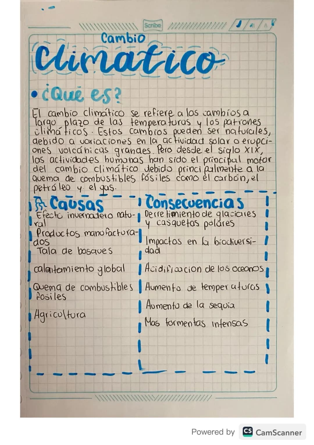 Scribe ////////
# Cambio
# Climatico

- ¿Qué es?

El cambio climático se refiere a los cambios a
Targo plazo de las temperaturas y los patro