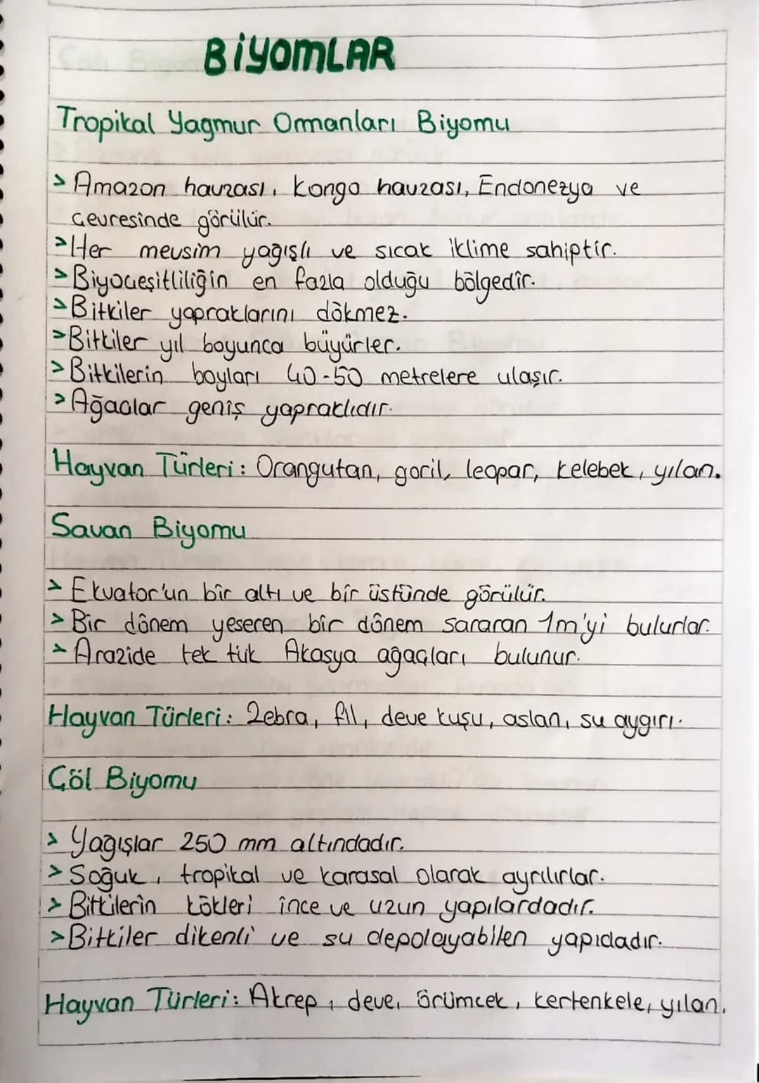 # BİYOMLAR

Tropikal Yagmur Omanları Biyomu

> Amazon havzası, kongo hauzası, Endonezya ve
Geuresinde görülür.
>Her meusim yağışlı ve sıcak 