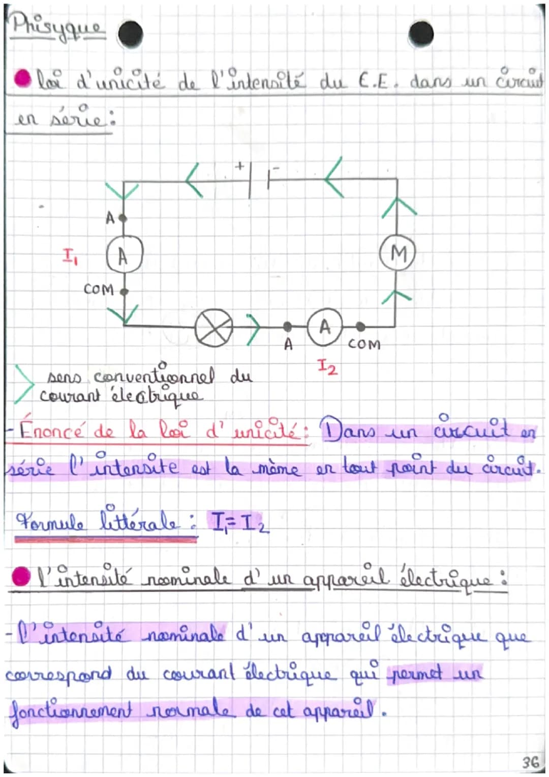 Physique
Ség. 1
L'intensité du courant élec-
trique dans un circuit
en serie se
Hesure de P'intensité du courant électrique:
- l'intensité s