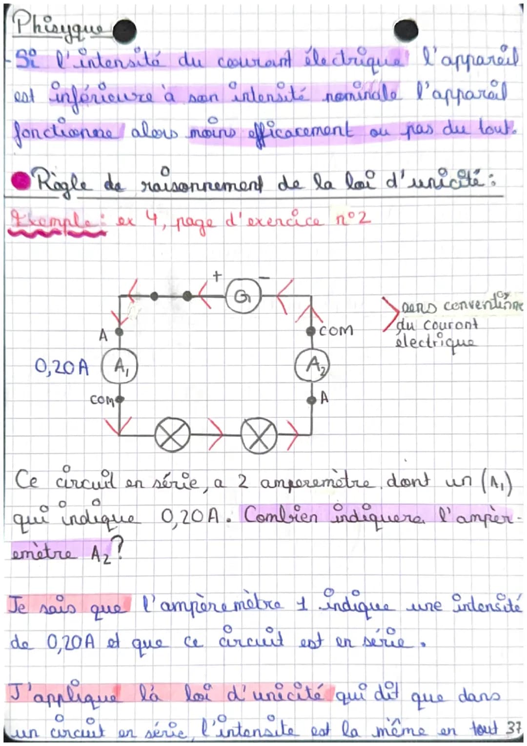 Physique
Ség. 1
L'intensité du courant élec-
trique dans un circuit
en serie se
Hesure de P'intensité du courant électrique:
- l'intensité s