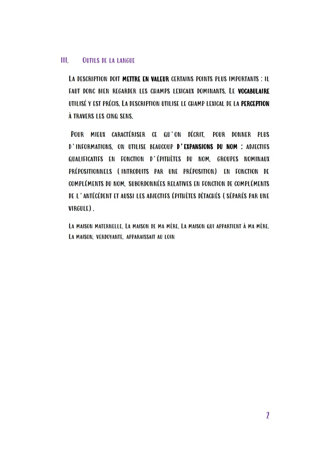 # KA DESCRIPTION

LA DESCRIPTION DONNE À VOIR UN PAYSAGE, UN OBJET OU UN PERSONNAGE (LE
PORTRAIT) AVEC PLUS OU MOINS DE DÉTAILS. LA CHRONOLO