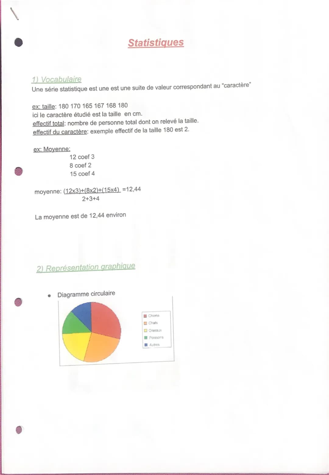 Statistiques

1) Vocabulaire
Une série statistique est une est une suite de valeur correspondant au "caractère"

ex: taille: 180 170 165 167