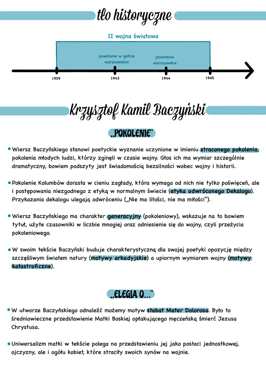 # Wojna i okupacja

## pojęcia

czas spełnionej apokalipsy - okres II wojny światowej, spełnienie katastroficznych wizji,
totalna zagłada do
