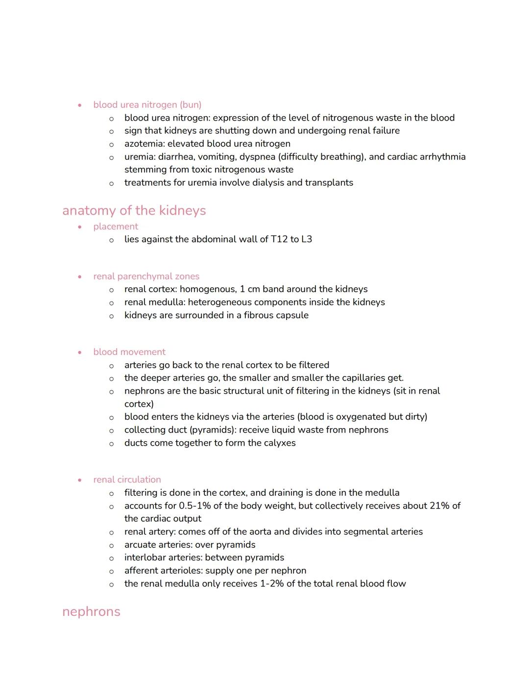 chapter 23: urinary

functions
*   organs
    *   two kidneys + two ureters + urinary bladder + urethra
    *   kidneys > ureters > bladders
