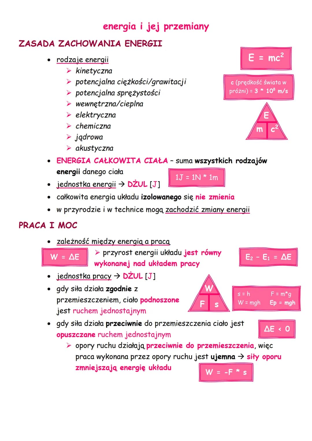 # energia i jej przemiany

ZASADA ZACHOWANIA ENERGII

• rodzaje energii

➤ kinetyczna

➤ potencjalna ciężkości/grawitacji

➤ potencjalna spr