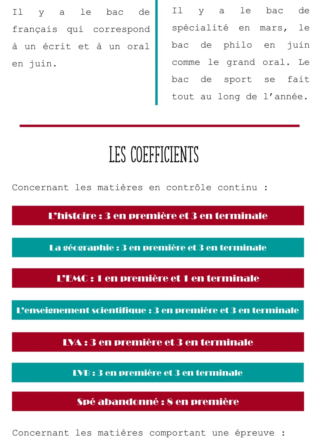 # Le bac

Le bac se déroule sur l'année
de première et de terminale
mêlant contrôle continu et
épreuve

LE CONTRÔLE CONTINU

Certaines matiè