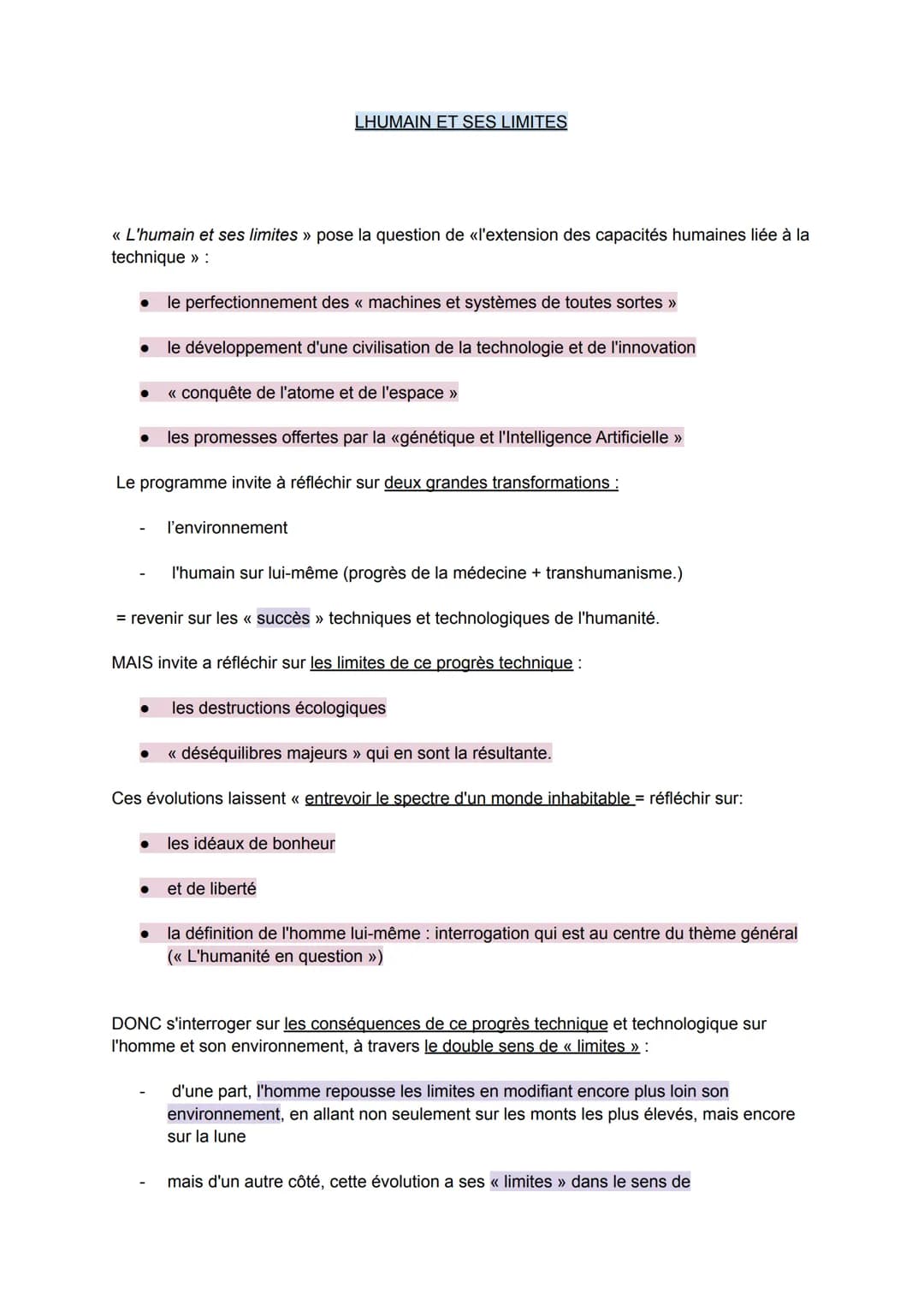 LHUMAIN ET SES LIMITES

<<<< L'humain et ses limites >>> pose la question de «l'extension des capacités humaines liée à la
technique >> :

-