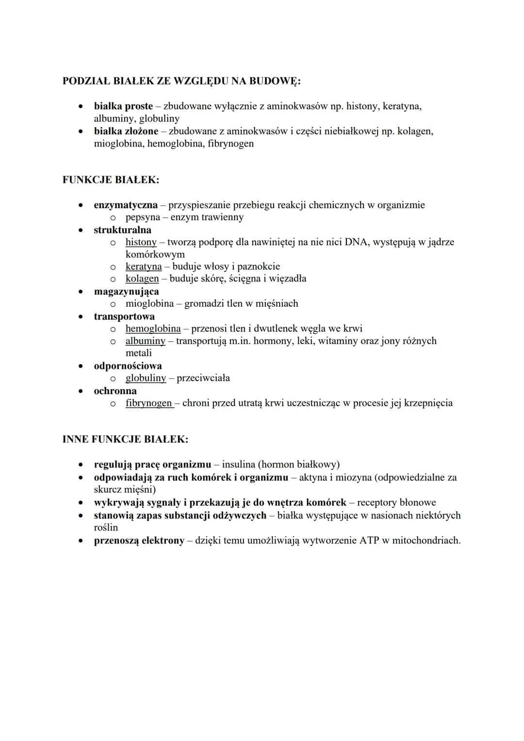 1. Budowa aminokwasów.

Białka - budulec życia

2. Klasyfikacja białek: białka proste i złożone wraz z przykładami.
3. Wiązanie między amino